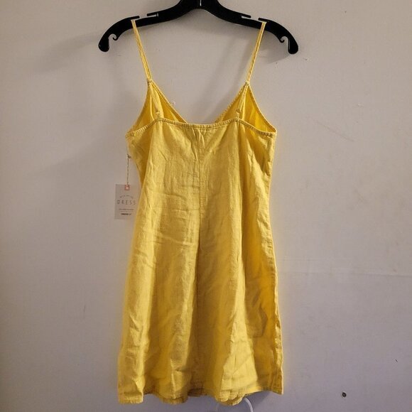 NEW Forever 21 Woven Yellow Linen Sleeveless Tank Button Front Mini Dress Small - Picture 3 of 10